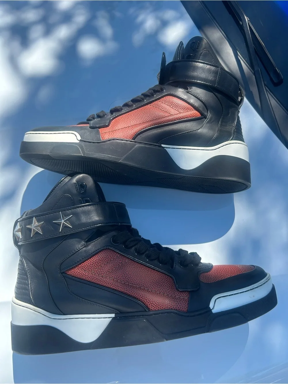 Givenchy Black & Red High-Top Sneakers with Star Strap